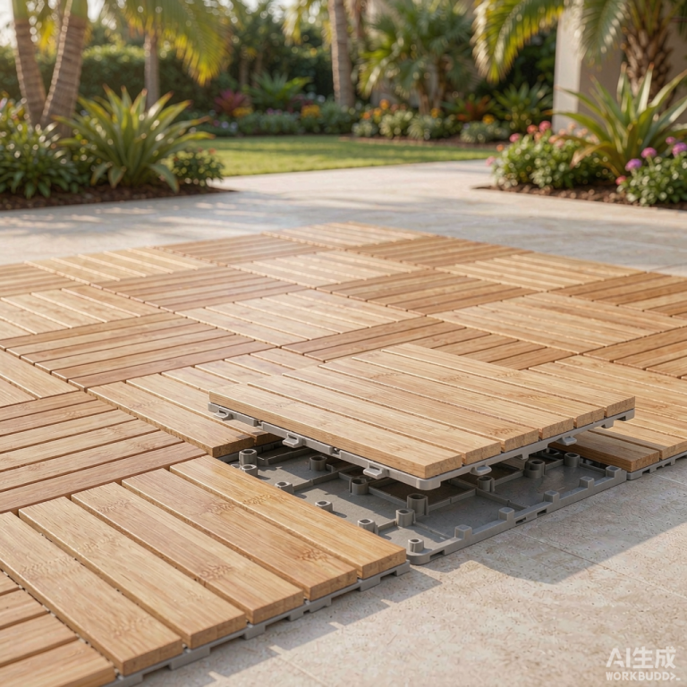 Interlocking Bamboo Deck Tiles — 30 × 30 cm