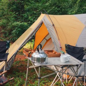 Bamboo Camp Plate — 18 cm · Natural Bamboo Camp Mug — 250 ml
